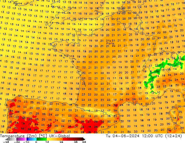 Temperatura (2m) UK-Global mar 04.06.2024 12 UTC