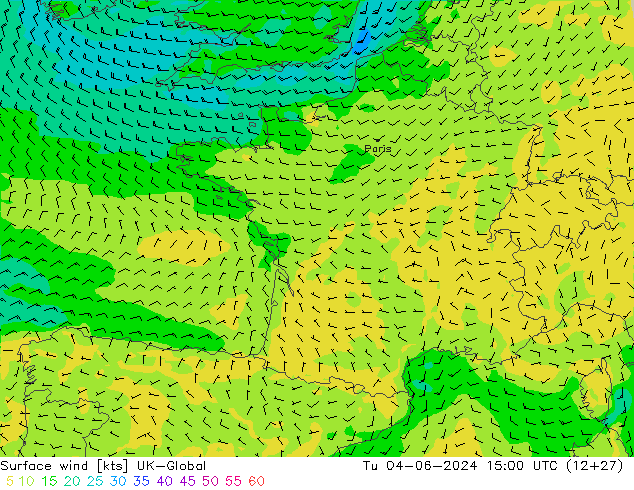 Surface wind UK-Global Tu 04.06.2024 15 UTC