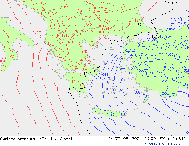 Surface pressure UK-Global Fr 07.06.2024 00 UTC