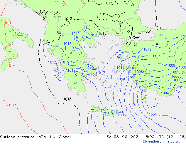 Atmosférický tlak UK-Global So 08.06.2024 18 UTC