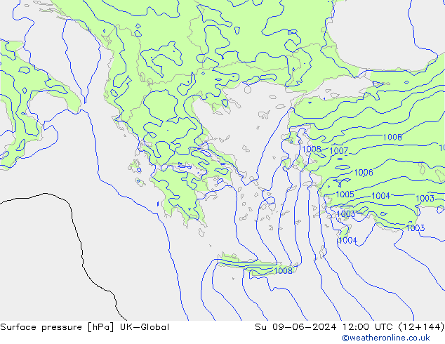 Presión superficial UK-Global dom 09.06.2024 12 UTC