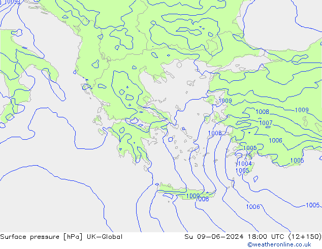 Atmosférický tlak UK-Global Ne 09.06.2024 18 UTC