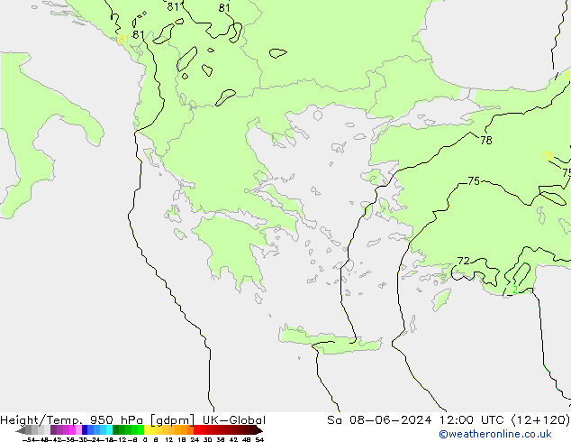 Geop./Temp. 950 hPa UK-Global sáb 08.06.2024 12 UTC
