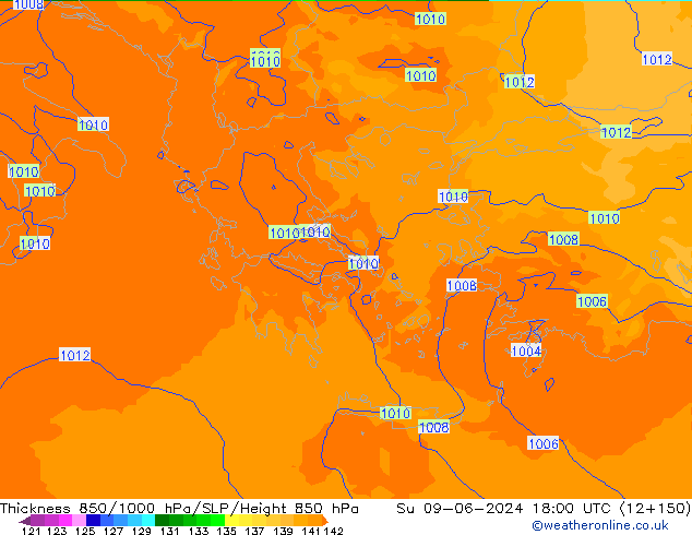 Thck 850-1000 hPa UK-Global Su 09.06.2024 18 UTC