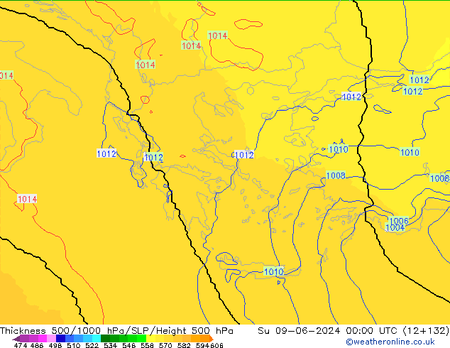 Thck 500-1000hPa UK-Global Dom 09.06.2024 00 UTC