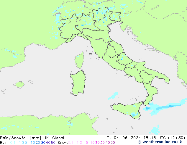 Rain/Snowfall UK-Global Út 04.06.2024 18 UTC