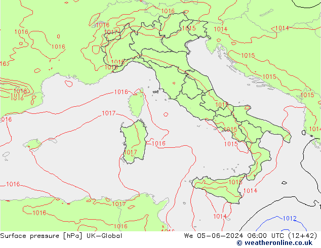 Pressione al suolo UK-Global mer 05.06.2024 06 UTC