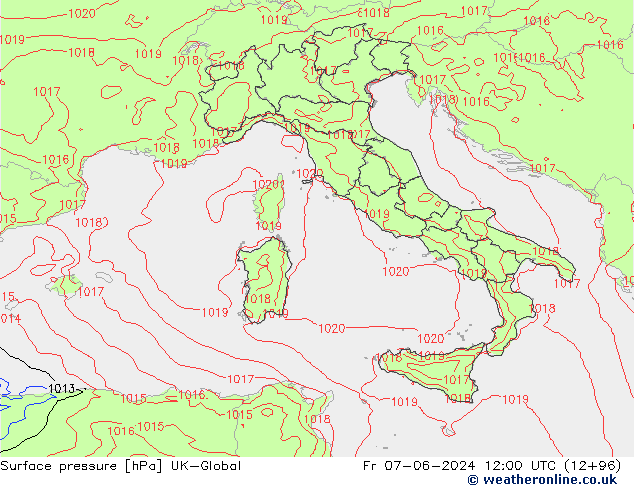 Atmosférický tlak UK-Global Pá 07.06.2024 12 UTC