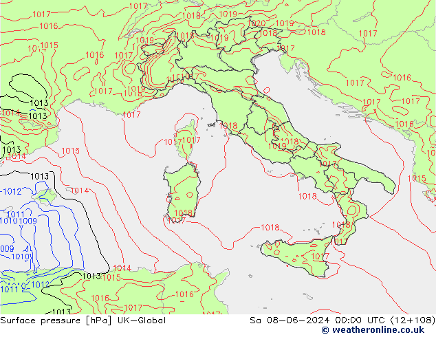 Atmosférický tlak UK-Global So 08.06.2024 00 UTC