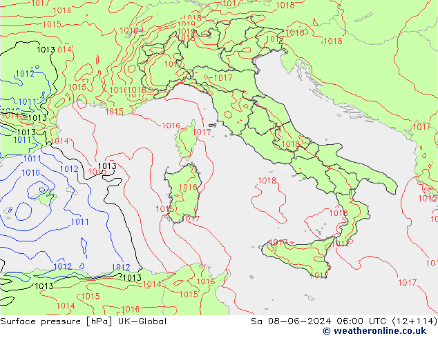 приземное давление UK-Global сб 08.06.2024 06 UTC
