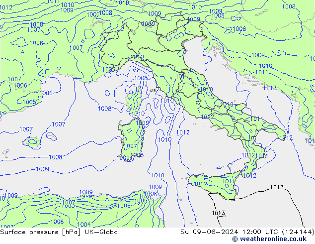 Luchtdruk (Grond) UK-Global zo 09.06.2024 12 UTC