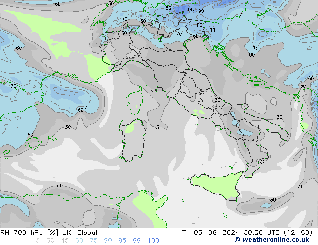 RH 700 hPa UK-Global Qui 06.06.2024 00 UTC