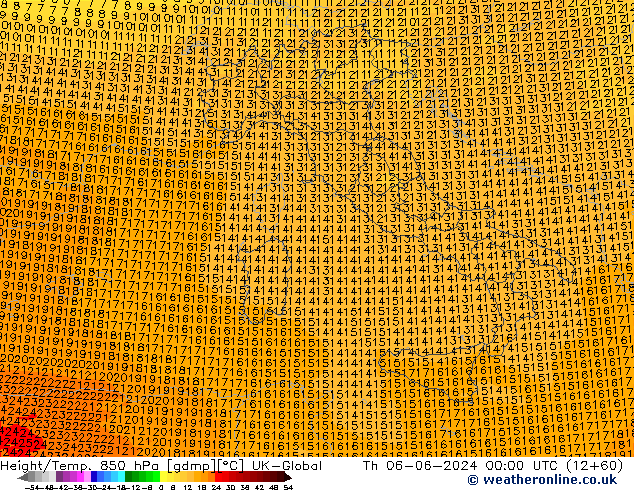 Height/Temp. 850 hPa UK-Global Čt 06.06.2024 00 UTC