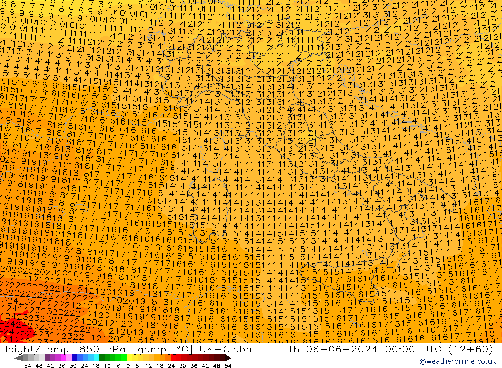Height/Temp. 850 hPa UK-Global  06.06.2024 00 UTC