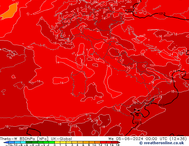 Theta-W 850hPa UK-Global St 05.06.2024 00 UTC