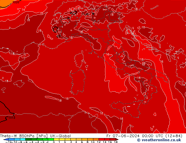 Theta-W 850hPa UK-Global Fr 07.06.2024 00 UTC