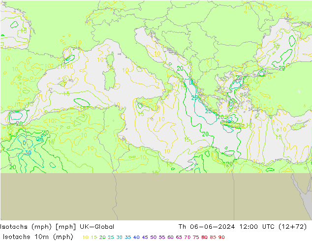 Isotachs (mph) UK-Global jeu 06.06.2024 12 UTC