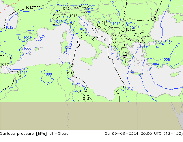 Presión superficial UK-Global dom 09.06.2024 00 UTC