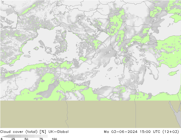 Bewolking (Totaal) UK-Global ma 03.06.2024 15 UTC