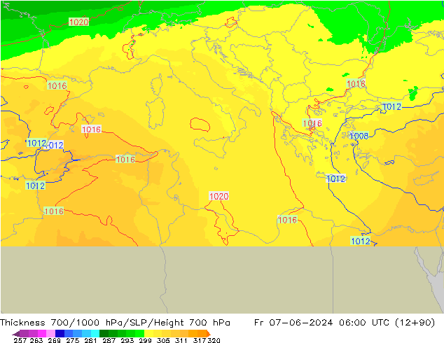 Thck 700-1000 hPa UK-Global Fr 07.06.2024 06 UTC