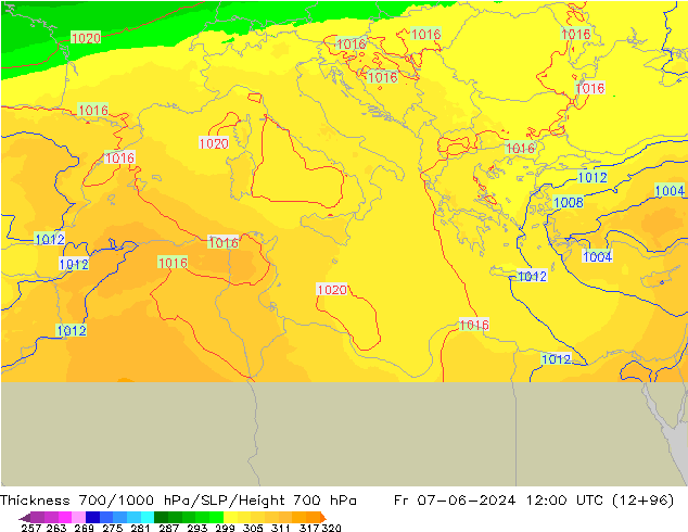 700-1000 hPa Kalınlığı UK-Global Cu 07.06.2024 12 UTC