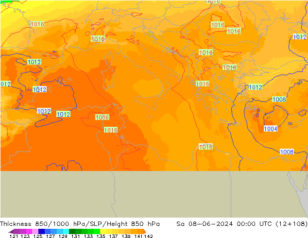 Thck 850-1000 hPa UK-Global So 08.06.2024 00 UTC
