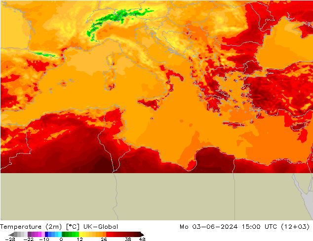 mapa temperatury (2m) UK-Global pon. 03.06.2024 15 UTC