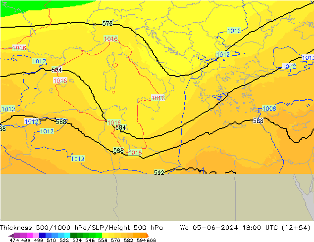 500-1000 hPa Kalınlığı UK-Global Çar 05.06.2024 18 UTC