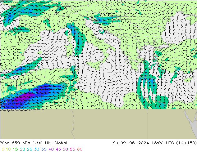 Rüzgar 850 hPa UK-Global Paz 09.06.2024 18 UTC