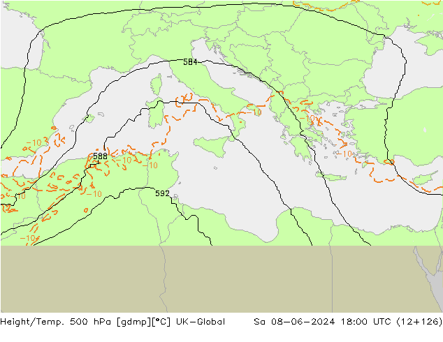 Height/Temp. 500 гПа UK-Global сб 08.06.2024 18 UTC