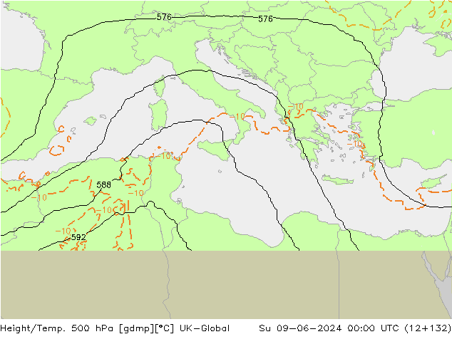Height/Temp. 500 hPa UK-Global Ne 09.06.2024 00 UTC