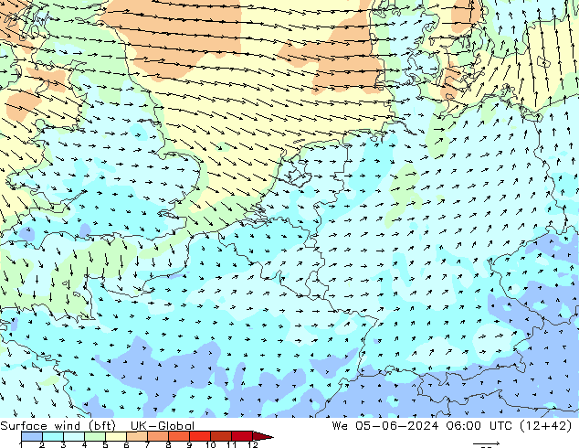 Rüzgar 10 m (bft) UK-Global Çar 05.06.2024 06 UTC