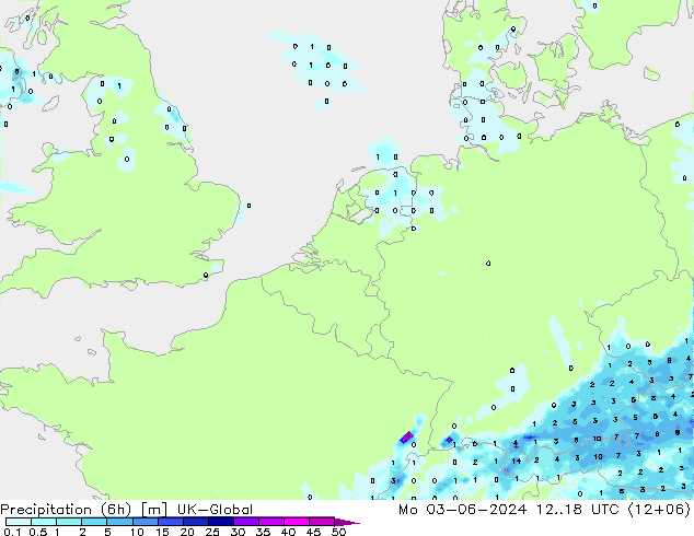 осадки (6h) UK-Global пн 03.06.2024 18 UTC