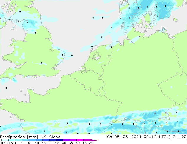 precipitação UK-Global Sáb 08.06.2024 12 UTC