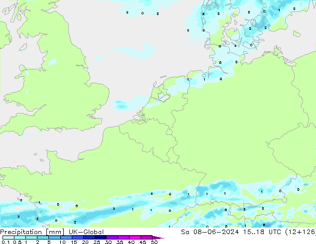 Precipitazione UK-Global sab 08.06.2024 18 UTC