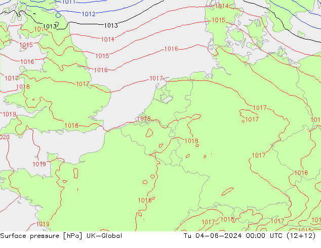 Atmosférický tlak UK-Global Út 04.06.2024 00 UTC