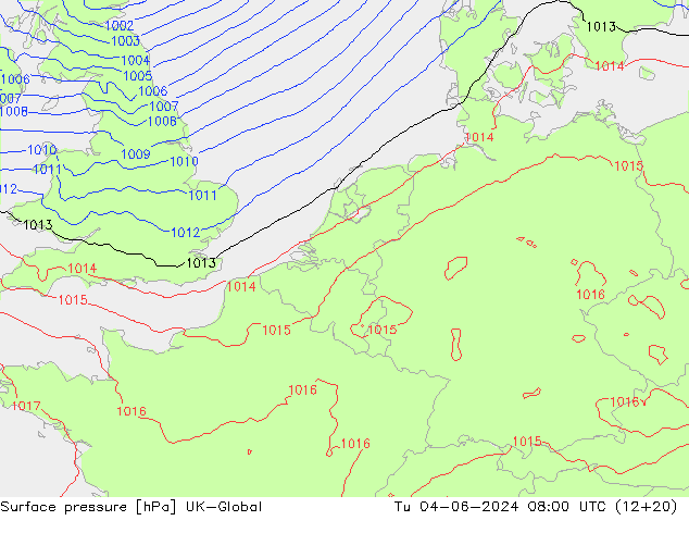 Surface pressure UK-Global Tu 04.06.2024 08 UTC