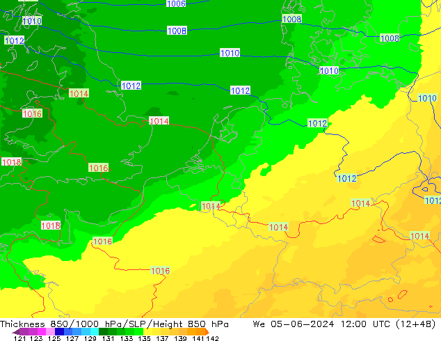Thck 850-1000 hPa UK-Global mer 05.06.2024 12 UTC