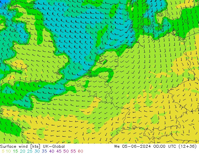 wiatr 10 m UK-Global śro. 05.06.2024 00 UTC
