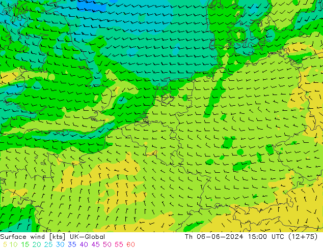 Surface wind UK-Global Th 06.06.2024 15 UTC