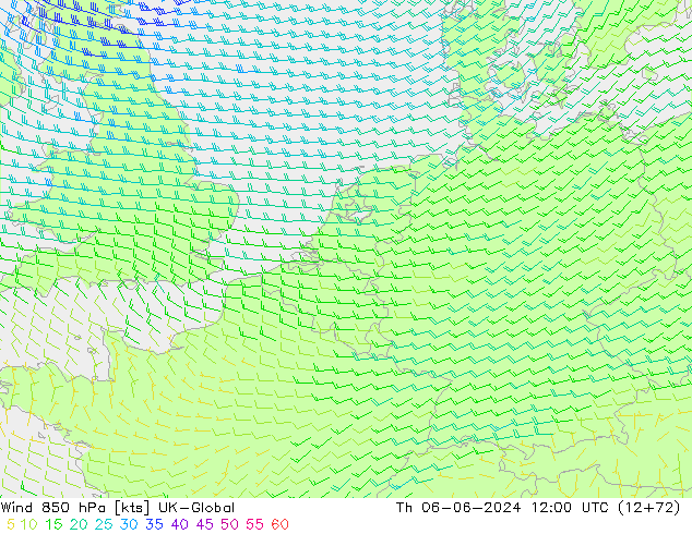 Wind 850 hPa UK-Global Th 06.06.2024 12 UTC