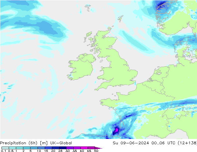 Precipitation (6h) UK-Global Ne 09.06.2024 06 UTC