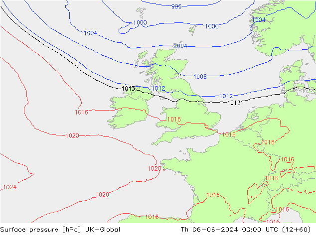 Surface pressure UK-Global Th 06.06.2024 00 UTC