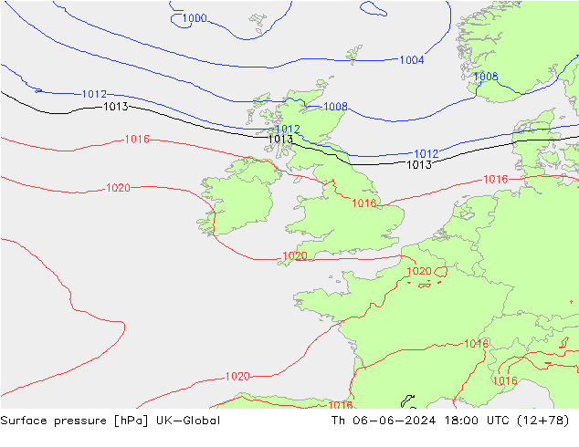 Presión superficial UK-Global jue 06.06.2024 18 UTC