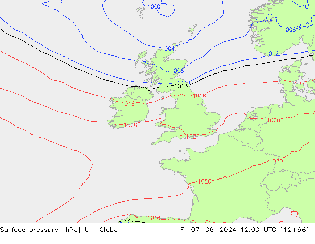 Presión superficial UK-Global vie 07.06.2024 12 UTC