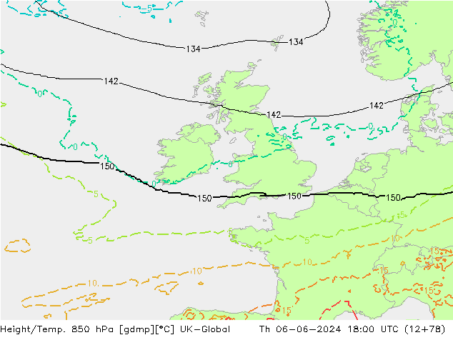 Height/Temp. 850 hPa UK-Global Qui 06.06.2024 18 UTC