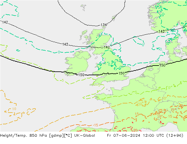 Geop./Temp. 850 hPa UK-Global vie 07.06.2024 12 UTC