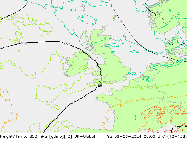 Height/Temp. 850 hPa UK-Global So 09.06.2024 06 UTC