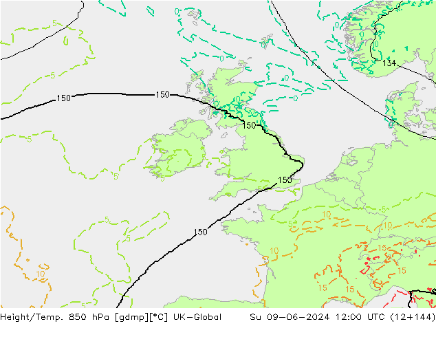 Géop./Temp. 850 hPa UK-Global dim 09.06.2024 12 UTC