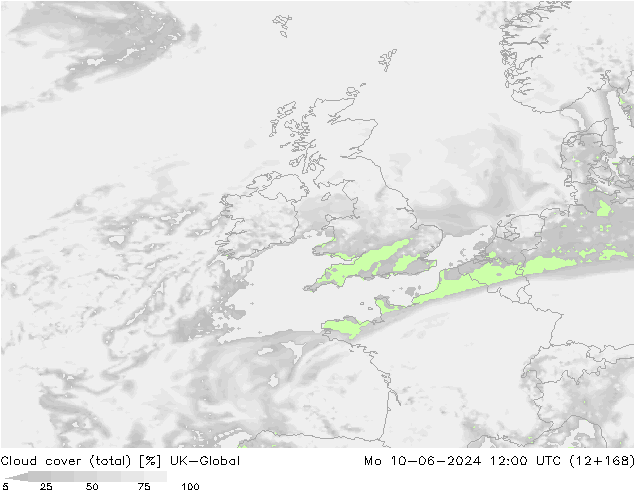 Cloud cover (total) UK-Global Mo 10.06.2024 12 UTC